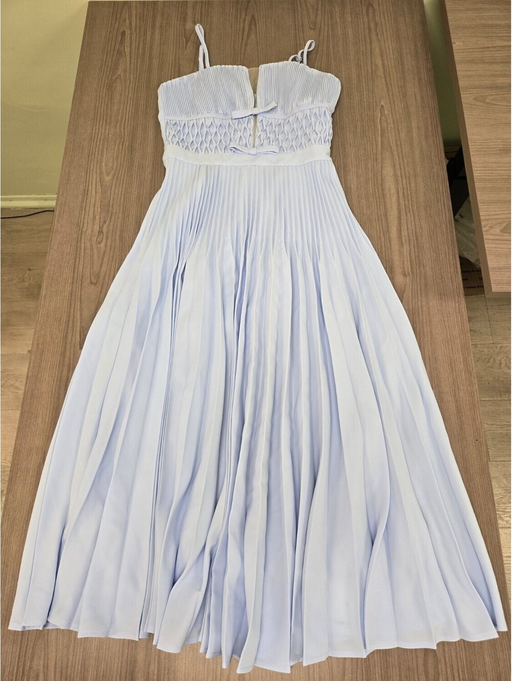 MOTF Womens XS Light Blue Pleated Cami Maxi Dress Lattice Bodice NWT